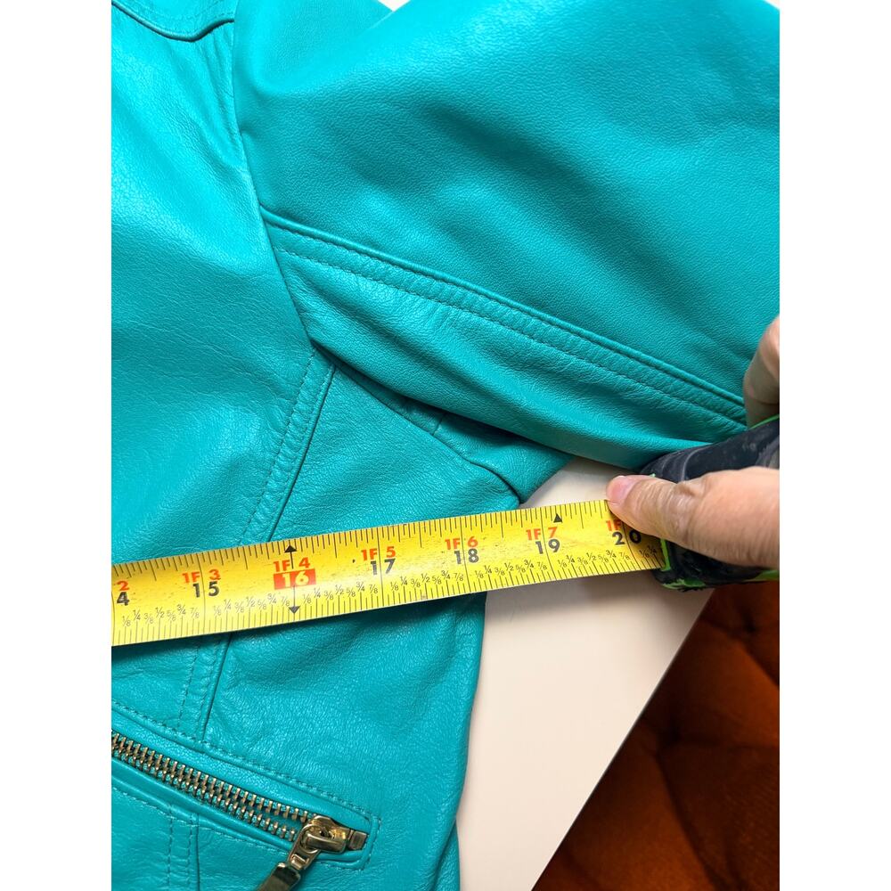 Traphiche Emerald Green Leather Moto Jacket Floral Lined - Picture 6 of 7